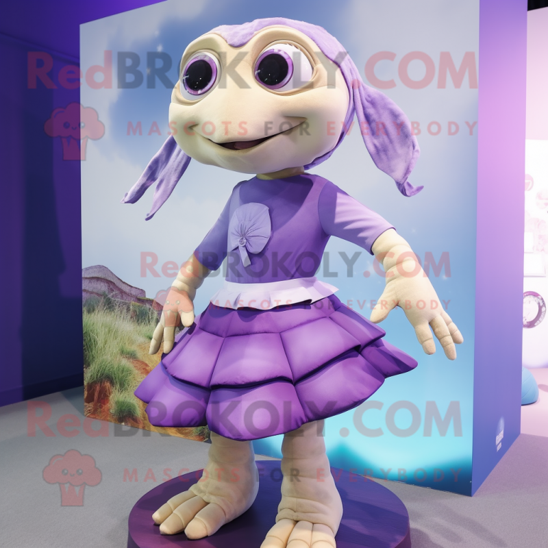Lavender Turtle mascot costume character dressed with a Pencil Skirt and Hair clips Lavender Turtle mascot costume character dressed with a Pencil Skirt and Hair clips