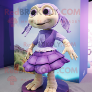 Lavender Turtle mascot costume character dressed with a Pencil Skirt and Hair clips