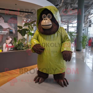 Olive Gorilla mascot costume character dressed with a Raincoat and Mittens