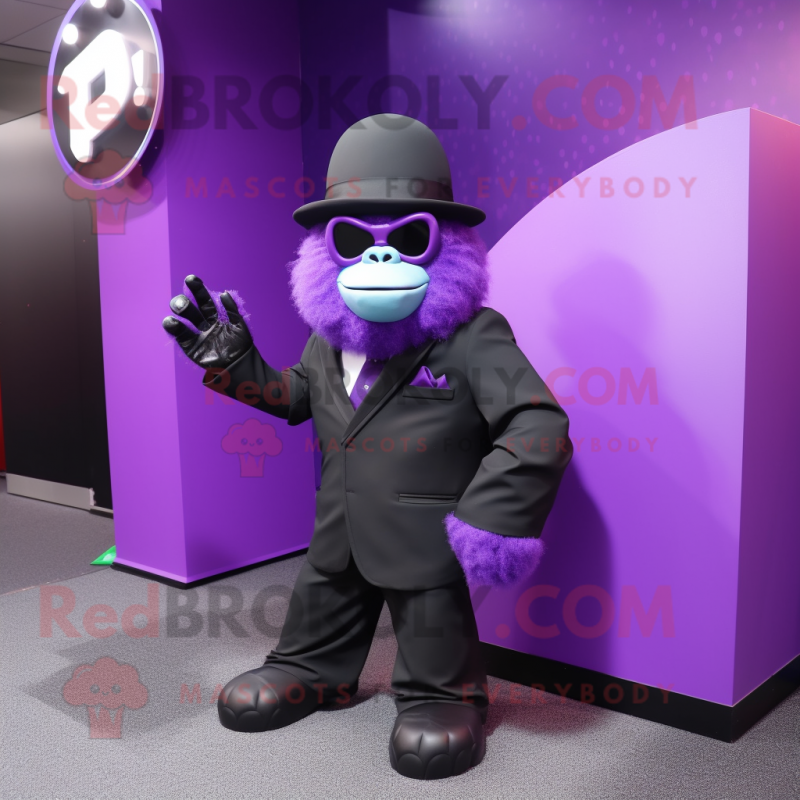 Purple Gorilla mascot costume character dressed with a Tuxedo and Sunglasses