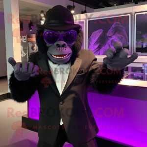 Purple Gorilla mascot costume character dressed with a Tuxedo and Sunglasses