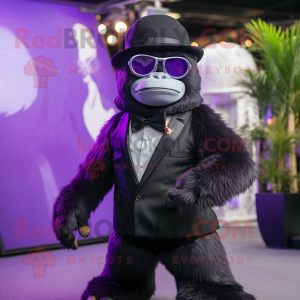 Purple Gorilla mascot costume character dressed with a Tuxedo and Sunglasses