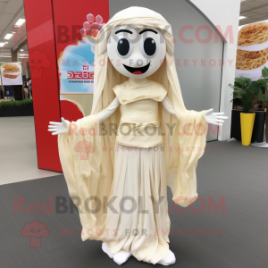 Beige Pad Thai mascot costume character dressed with a Wedding Dress and Shoe clips