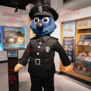 Black Police Officer mascot costume character dressed with a Coat and Tie pins