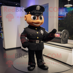 Black Police Officer mascot costume character dressed with a Coat and Tie pins