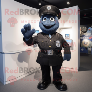 Black Police Officer mascot costume character dressed with a Coat and Tie pins