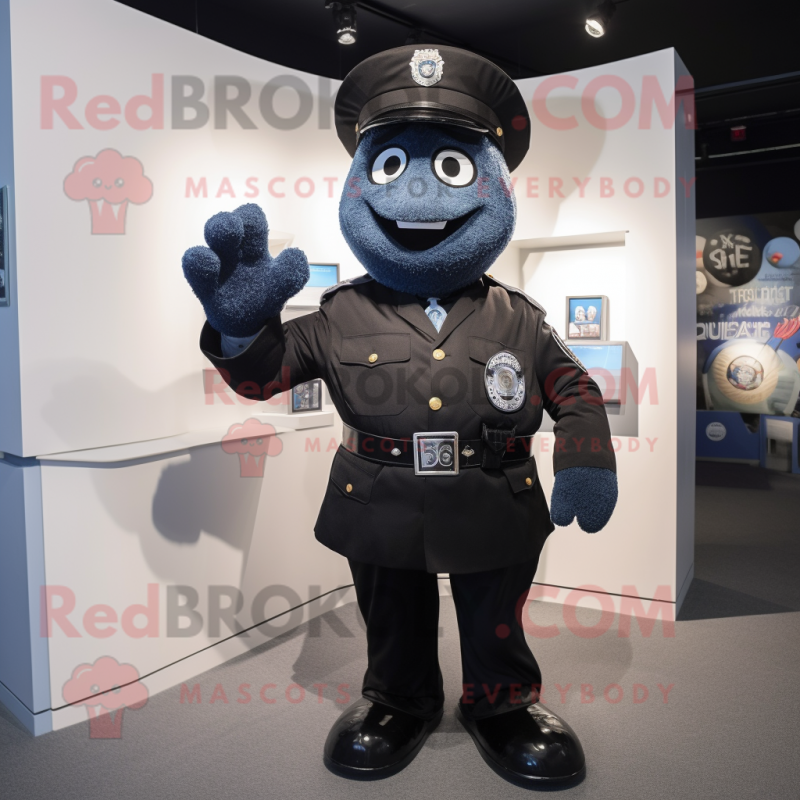 Black Police Officer mascot costume character dressed with a Coat and Tie pins Black Police Officer mascot costume character dressed with a Coat and Tie pins