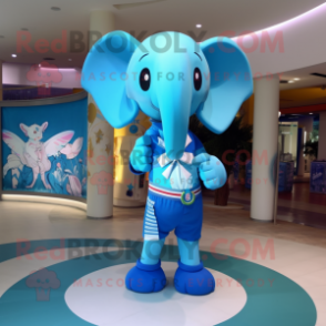 Blue Elephant mascot costume character dressed with a Bikini and Belts