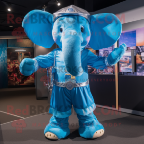 Blue Elephant mascot costume character dressed with a Bikini and Belts