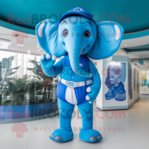 Blue Elephant mascot costume character dressed with a Bikini and Belts