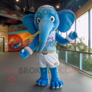 Blue Elephant mascot costume character dressed with a Bikini and Belts