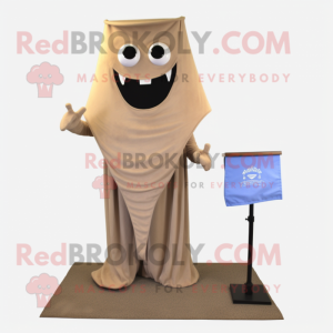 Tan Hourglass mascot costume character dressed with a Capri Pants and Shawl pins