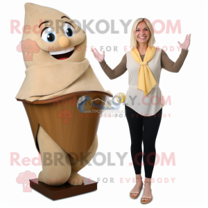 Tan Hourglass mascot costume character dressed with a Capri Pants and Shawl pins