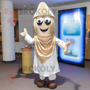 Tan Hourglass mascot costume character dressed with a Capri Pants and Shawl pins