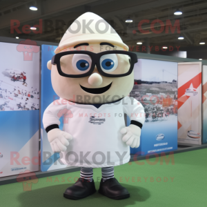 Cream Ice mascot costume character dressed with a Rugby Shirt and Eyeglasses