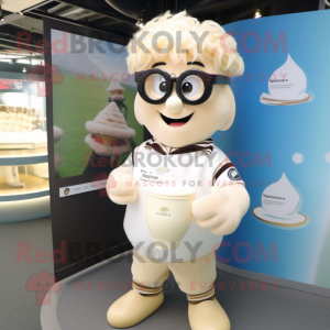 Cream Ice mascot costume character dressed with a Rugby Shirt and Eyeglasses