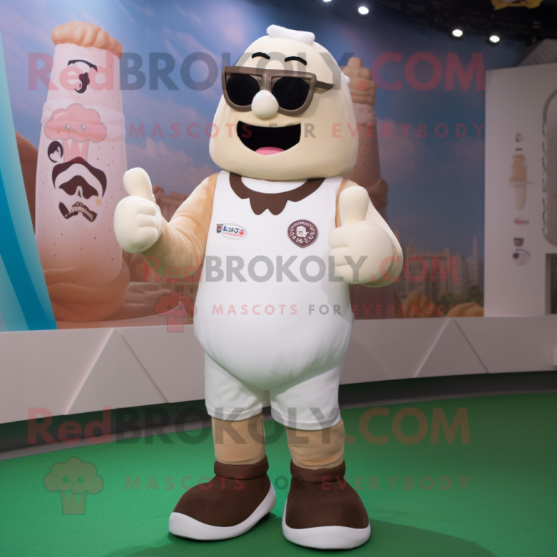 Cream Ice mascot costume character dressed with a Rugby Shirt and Eyeglasses Cream Ice mascot costume character dressed with a Rugby Shirt and Eyeglasses
