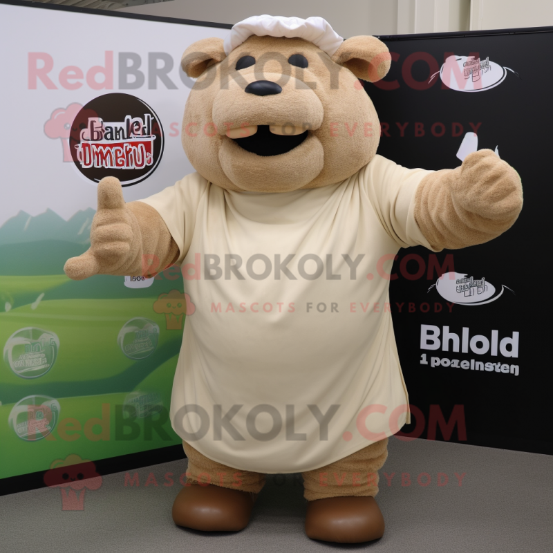 Tan Beef Wellington mascot costume character dressed with a Henley Tee and Gloves Tan Beef Wellington mascot costume character dressed with a Henley Tee and Gloves