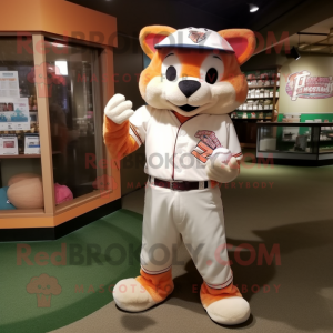 Peach Bobcat mascot costume character dressed with a Baseball Tee and Rings