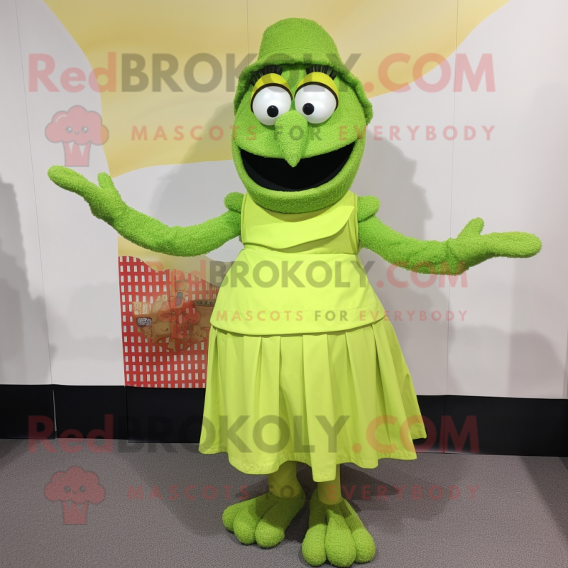 Lime Green Paella mascot costume character dressed with a A-Line Skirt and Mittens Lime Green Paella mascot costume character dressed with a A-Line Skirt and Mittens