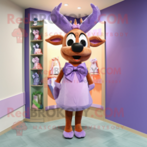 Lavender Reindeer mascot costume character dressed with a Pencil Skirt and Bow ties