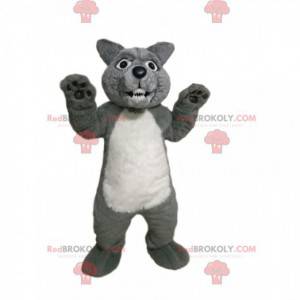 Mascotte de loup gris et blanc agressif - Redbrokoly.com