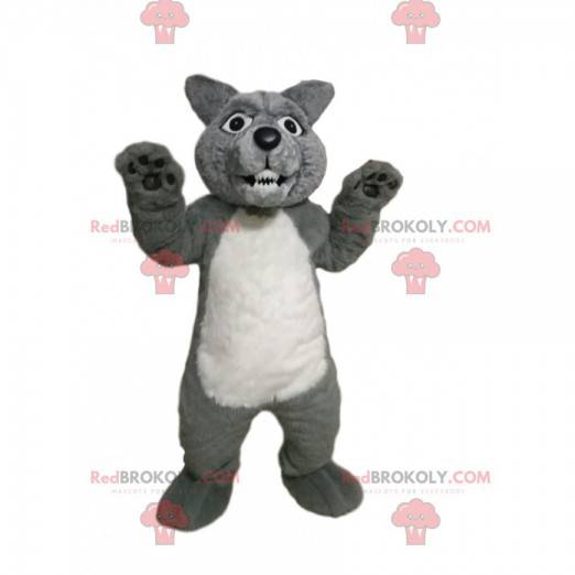 Mascote agressivo de lobo cinza e branco - Redbrokoly.com
