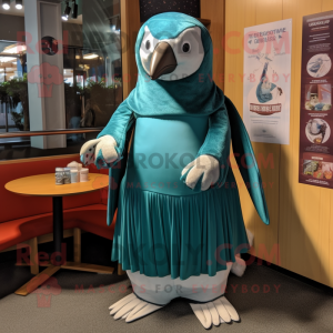 Teal Penguin maskot kostym...