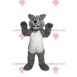 Mascotte de loup gris et blanc agressif - Redbrokoly.com