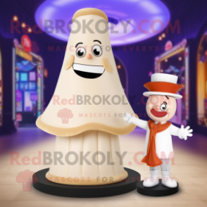Cream Ring Master mascot costume character dressed with a Mini Dress and Shawls