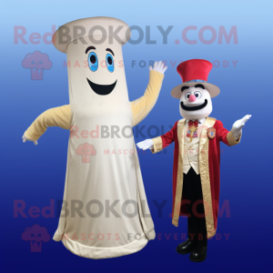 Cream Ring Master mascot costume character dressed with a Mini Dress and Shawls