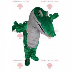 Mascotte de crocodile vert et blanc. Costume de crocodile -