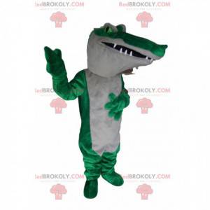 Mascotte de crocodile vert et blanc. Costume de crocodile -