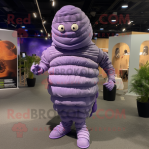 Lavender Trilobite mascot costume character dressed with a Jumpsuit and Foot pads