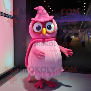 Pink Owl maskot kostume...