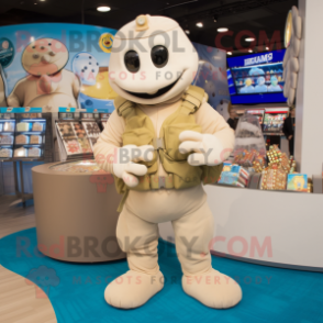 Cream Marine Recon mascot costume character dressed with a Romper and Coin purses