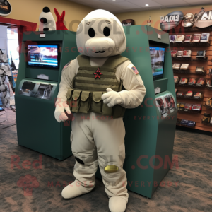 Cream Marine Recon mascot costume character dressed with a Romper and Coin purses