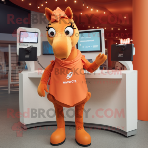 Orange Mare mascot costume character dressed with a Playsuit and Shawl pins