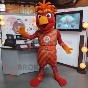 Rust Tandoori Chicken mascot costume character dressed with a Leggings and Rings