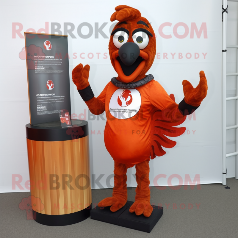 Rust Tandoori Chicken mascot costume character dressed with a Leggings and Rings Rust Tandoori Chicken mascot costume character dressed with a Leggings and Rings