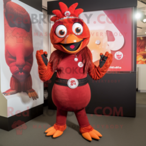 Rust Tandoori Chicken mascot costume character dressed with a Leggings and Rings