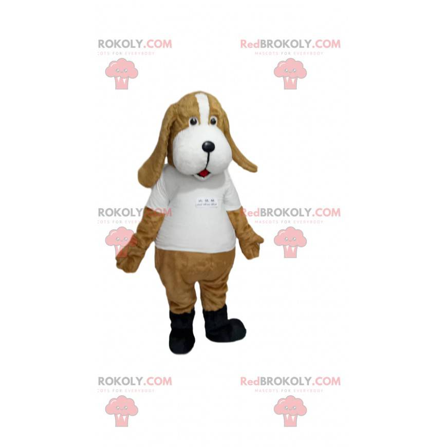 Beiges Hundemaskottchen mit weißem Trikot - Redbrokoly.com