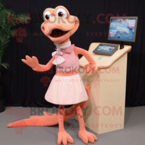 Peach Dimorphodon mascot costume character dressed with a Skirt and Foot pads