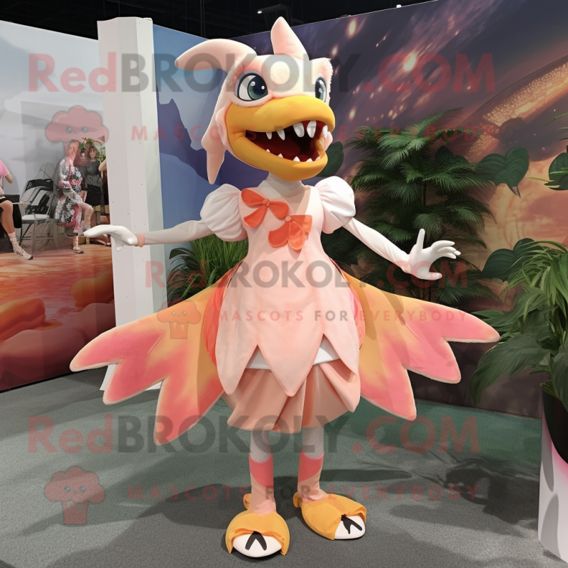 Peach Dimorphodon mascot costume character dressed with a Skirt and Foot pads Peach Dimorphodon mascot costume character dressed with a Skirt and Foot pads