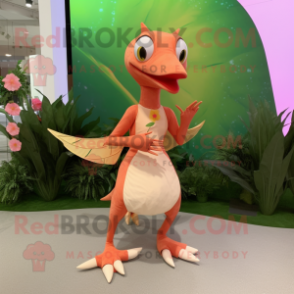 Peach Dimorphodon mascot costume character dressed with a Skirt and Foot pads