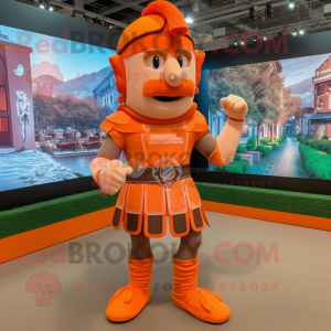 Orange Roman Soldier mascot costume character dressed with a Running Shorts and Bow ties