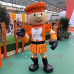 Orange Roman Soldier mascot costume character dressed with a Running Shorts and Bow ties