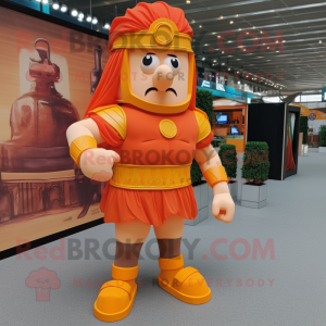 Orange Roman Soldier mascot costume character dressed with a Running Shorts and Bow ties