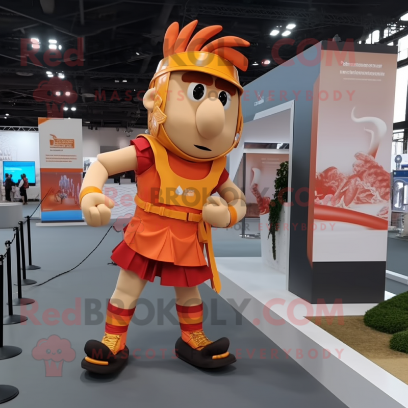 Orange Roman Soldier mascot costume character dressed with a Running Shorts and Bow ties Orange Roman Soldier mascot costume character dressed with a Running Shorts and Bow ties