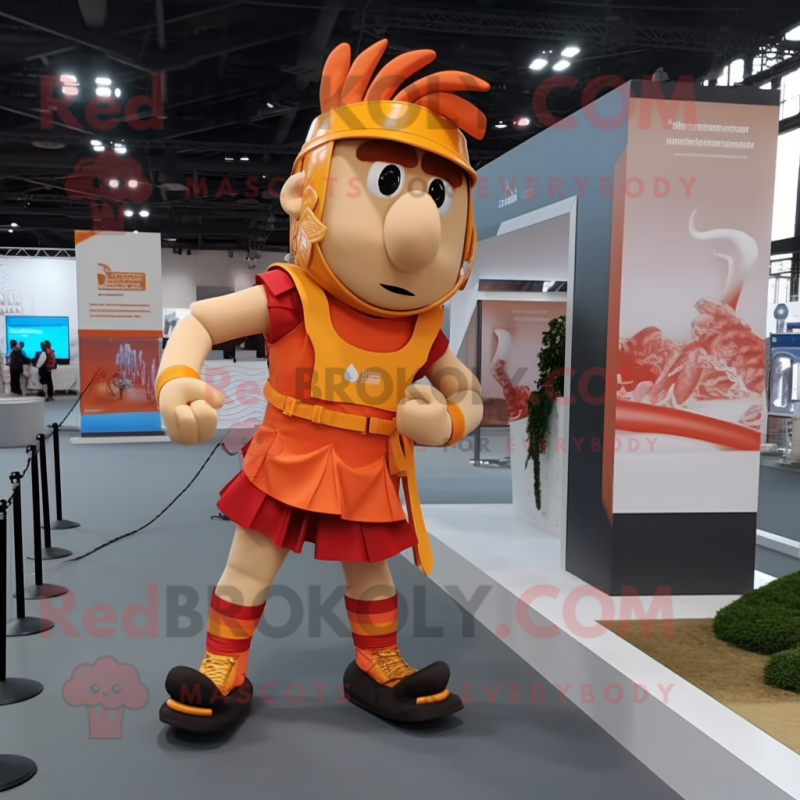 Orange Roman Soldier mascot costume character dressed with a Running Shorts and Bow ties